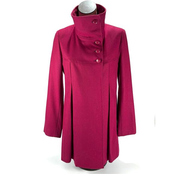 Y2K GUESS Mulberry Wool Coat Womens Preppy Peacoat Dark Fushia Jacket MED 2000s - Picture 1 of 12
